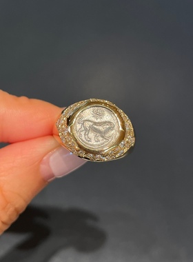 已出欣赏钻石精美古币戒指18k金狮子古币复古古币戒指