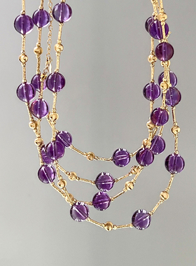 高品质天然满天星紫水晶设计感小众18k金项链手工锁骨链