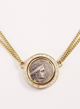 有生珠宝古希腊时期水泽仙女雄鹰古币项链18k金钻石双层颈链