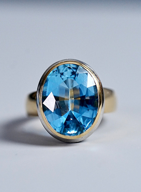 【圣玛利亚色】超级精美简约大气高品质椭圆精切海蓝宝戒指