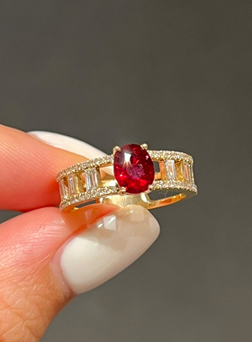 【无烧红宝石戒指】高品质天然无烧鸽血红宝石戒指 18k厚金钻石戒