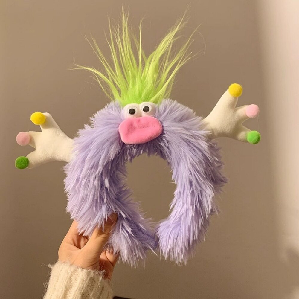 可爱怪兽紫色毛绒发箍女丑萌毛茸茸搞怪炸毛洗脸化妆发卡头箍发饰