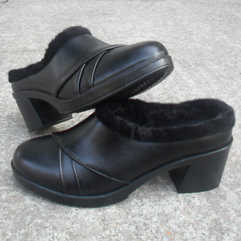 冬季加绒保暖时尚室内外穿女鞋皮棉拖鞋粗高跟舒适妈妈包头皮拖鞋,女鞋,包头拖,淘宝优惠券,粉丝福利购,淘宝优惠卷