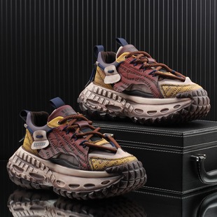 2025冬季 厚底增高运动休闲鞋 新款 男款 ins潮牌擦色 加绒老爹鞋 男鞋