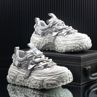 2025秋季新款厚底增高老爹鞋男款网面透气百搭休闲鞋高级感男鞋子