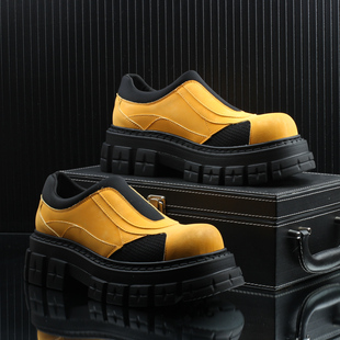 高级感潮牌时尚休闲圆头皮鞋男款2025冬季新款厚底增高男鞋工装鞋