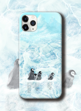 趣味清凉雪地企鹅适用于苹果13荣60P50荣耀60三星S21手机壳