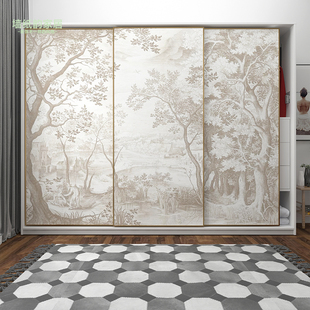 法式复古衣柜门卧室装饰贴画移门翻新定制柜子墙纸自粘推拉门贴纸