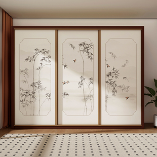 中式推拉门衣柜贴纸柜子柜门翻新改造玻璃移门自粘贴膜遮丑装饰画