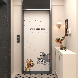猫和老鼠加厚一梯一户入户电梯门贴纸2026新款高级感自粘改造墙贴