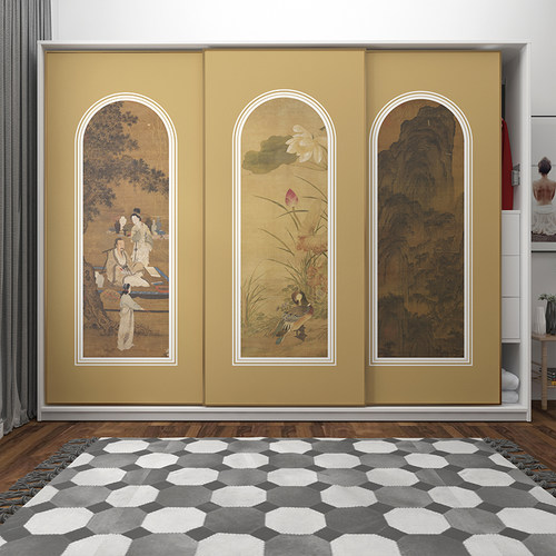 中式复古国饰卧室衣柜门贴纸造老式柜子木门改造翻新贴画装饰壁纸