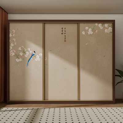 中式复古装饰衣柜移门贴纸柜子门