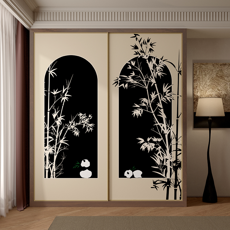 新中式衣柜推拉门贴纸装饰翻新