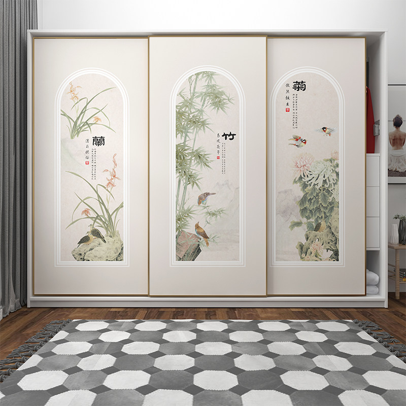 花鸟图防潮卧室衣柜推拉门贴纸