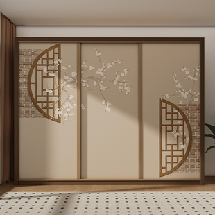新中式推拉门贴纸衣柜翻新遮丑装饰画卧室房间布置墙纸自粘防水