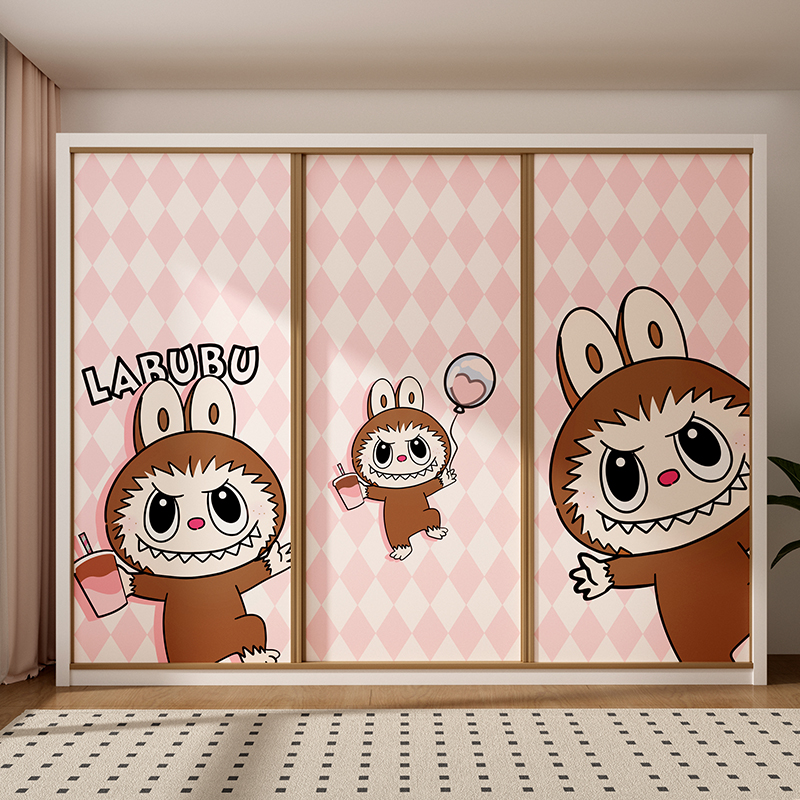 卡通可爱衣柜贴纸推拉门装饰改造自粘贴纸柜子遮丑加厚壁纸可定制