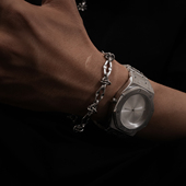 SAZ 荆棘打结链金属银色可调节叠戴素链个性 嘻哈潮酷情侣手链男女