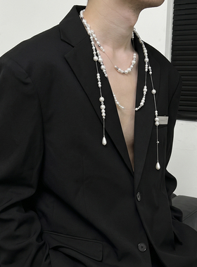 小众多层叠戴珍珠长款项链男女