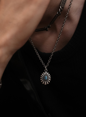 太阳花雏菊绿松石宝石吊坠项链男