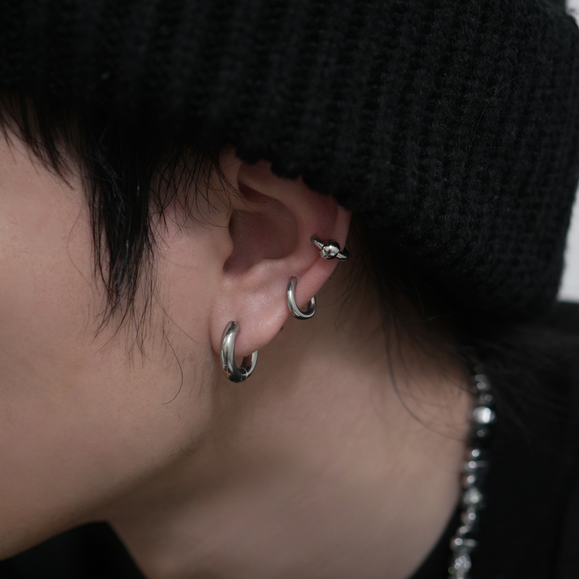 无耳洞金属风银色圆珠圆圈双耳夹