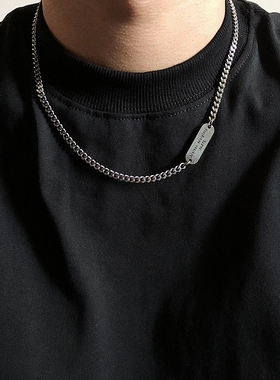 SAZ 韩版东大门极简风格字母方牌锁骨链ins冷淡百搭简约项链男女