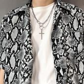 SAZ 2024新款 小众嘻哈百搭甜酷欧美多层圆环十字项链男女网红潮小