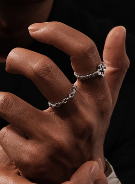 SAZ 日韩极简冷淡风钛钢锁链链条开口戒指男简约小众叠戴指环女生