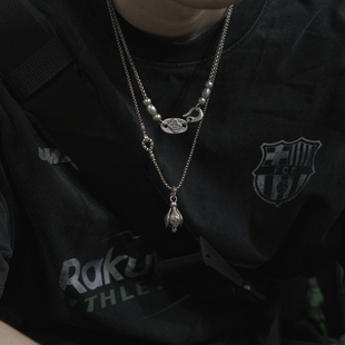 SAZ 复古日潮古着vintage配饰莲花花朵吊坠ins风长款叠戴项链男女