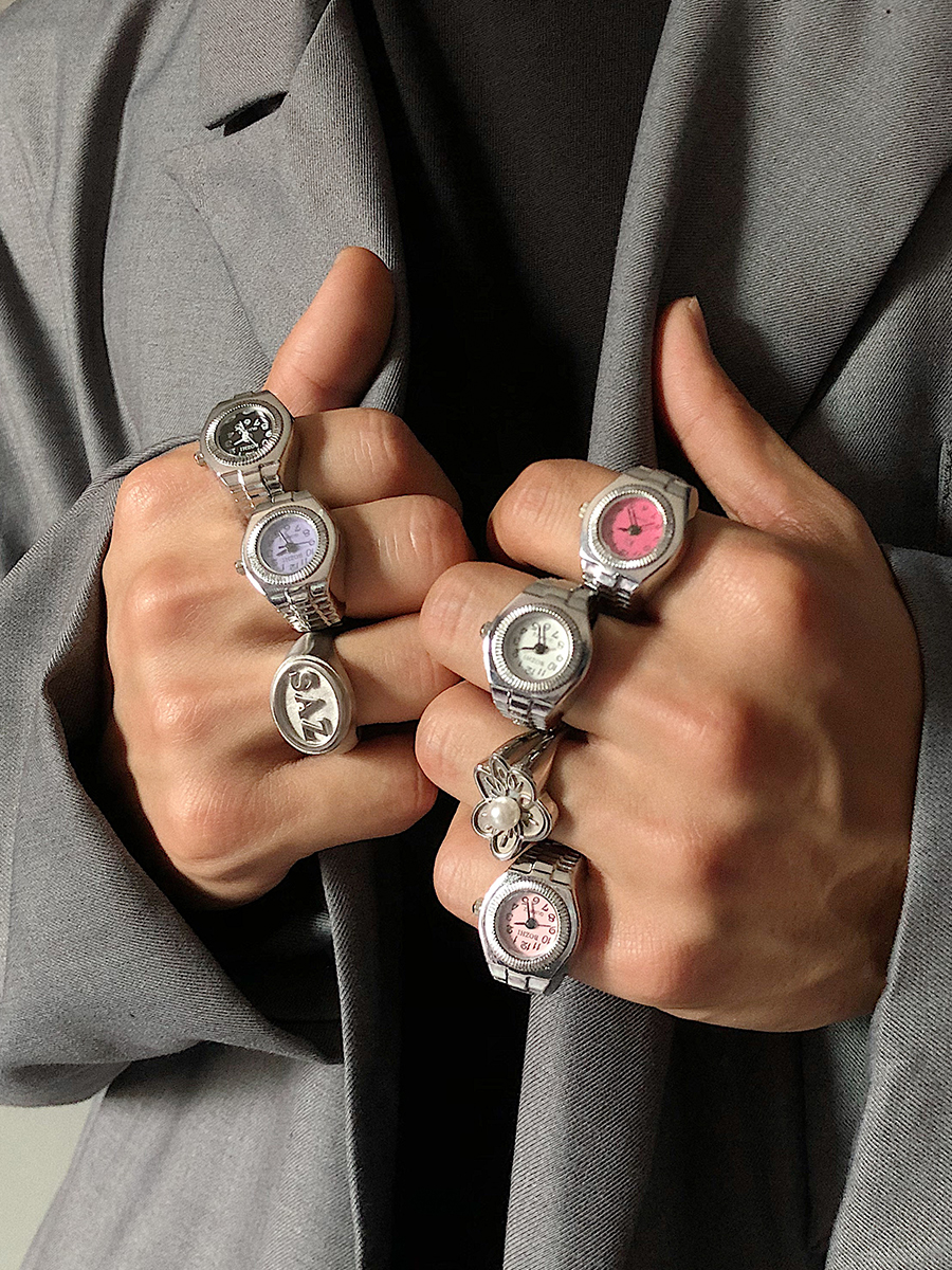 thumbnail for Saz Watch Ring for Men, Cool Harajuku Style, Trendy Korean Version, Retro Creative Decoration, Adjustable Index Finger Ring