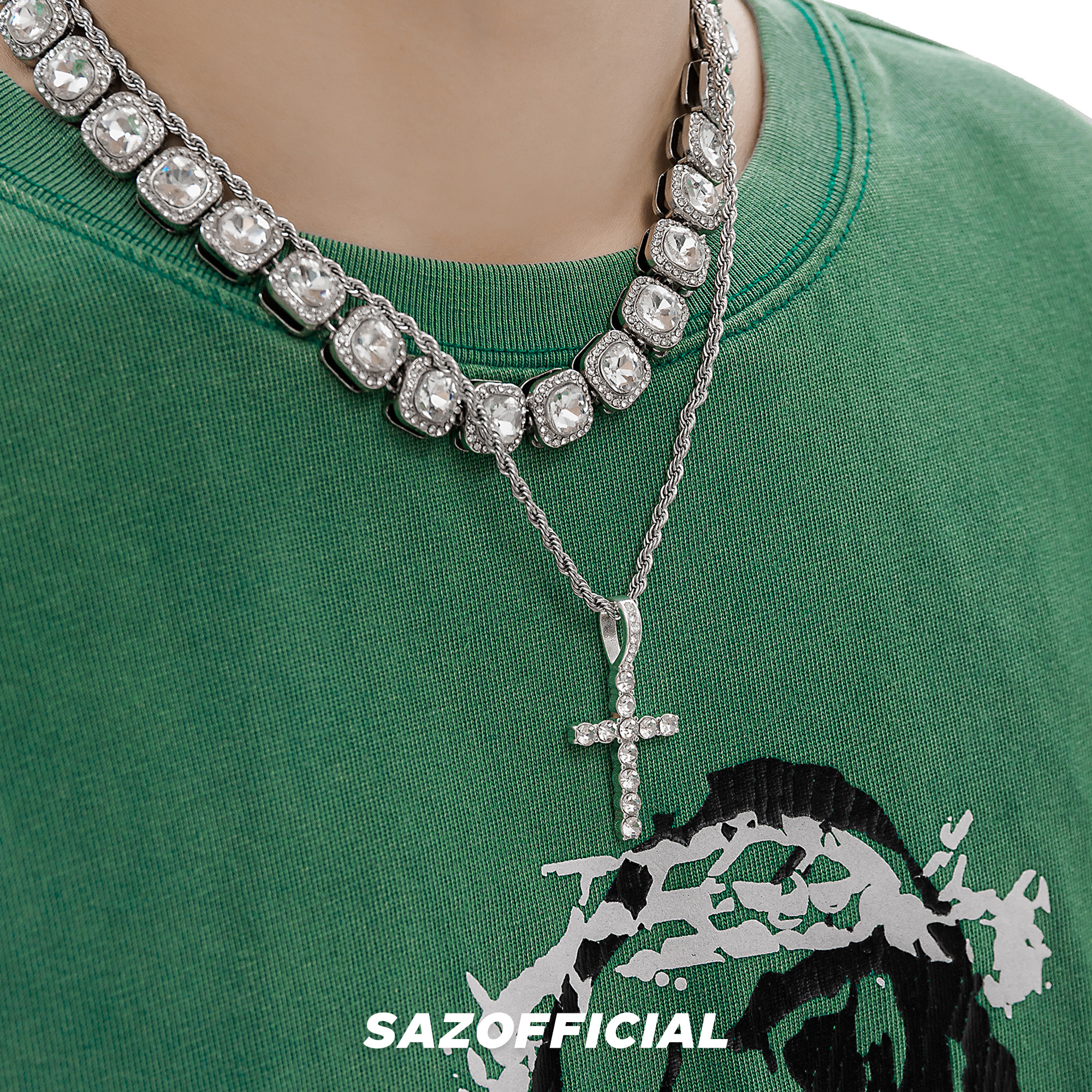 SAZ美式满钻锆石十字项链