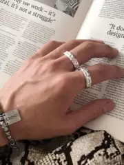 Saz Original Korean Niche Designer Style Handcrafted Hammered Texture Irregular Ring Simple Index Finger Ring Trendy