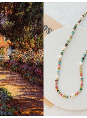 彩色玉石淡水珍珠多巴胺国潮项链