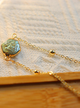 巴洛克珍珠14k金珠链女绿色异形