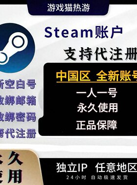 中国区steam全新账号 账户 可改邮箱 可绑定手机无需验证自动发货