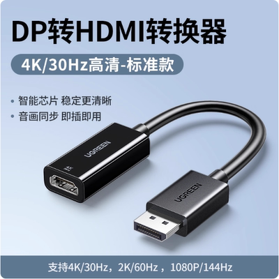 CM796 绿联DP转HDMI转接头4K高清DisplayPort公对母转换器 65367