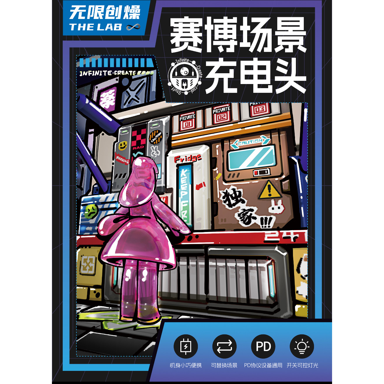 无限创燥THE LAB赛博风场景空间站款充电器35W快充潮玩摆件周边