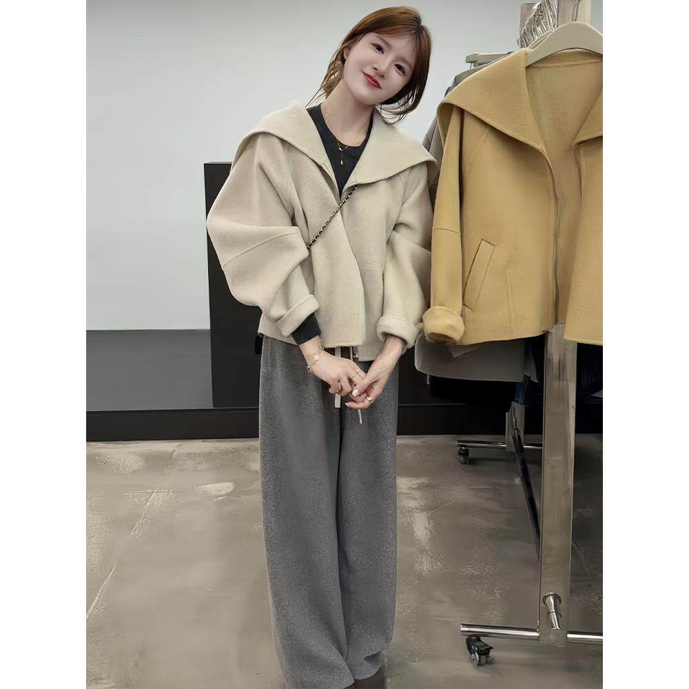 时尚休闲短外套女2025秋冬季新款小个子洋气双面呢子披肩斗篷大衣