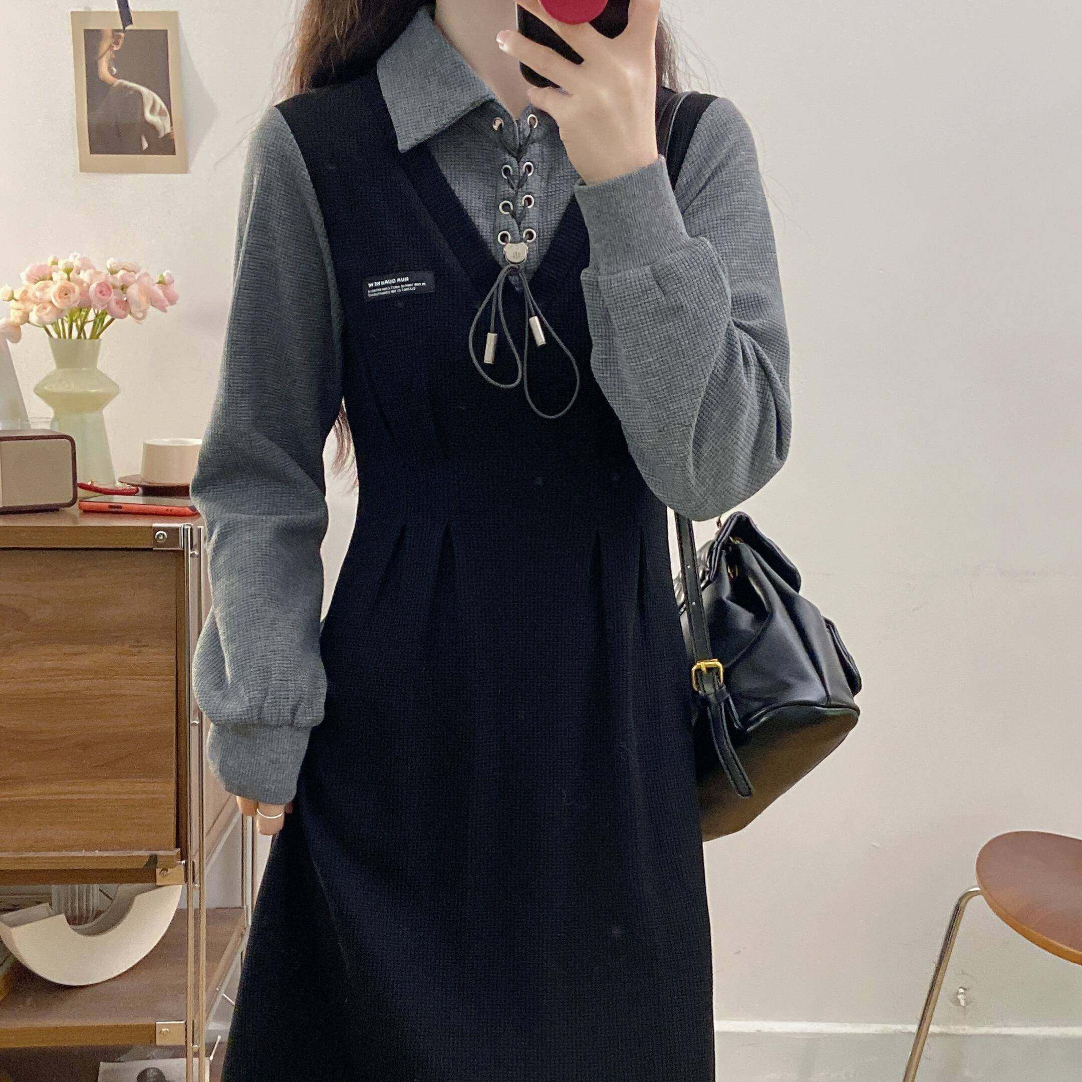 连衣裙大码女装2025夏季流行新款套装裙秋冬加厚针织长袖卫衣裙子