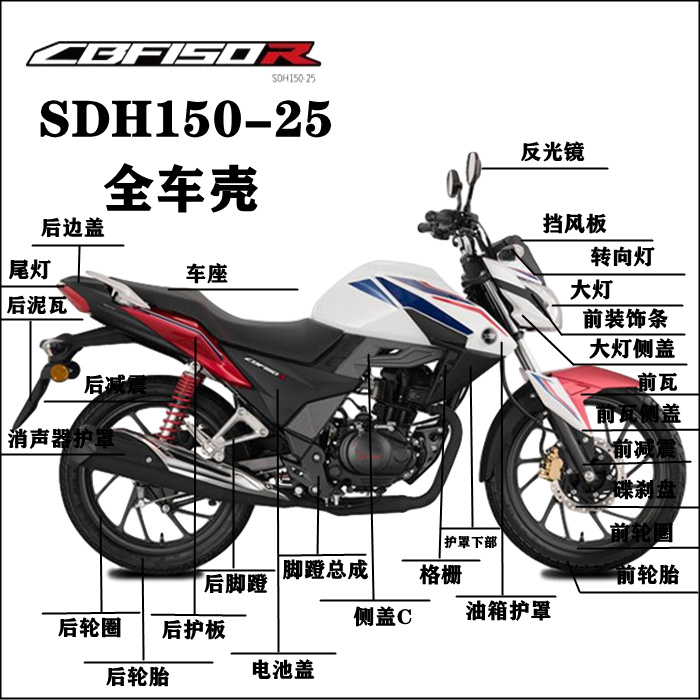 适用于新大洲本田CBF150R全车外壳SDH150-25油箱护罩前侧盖后护板-封面