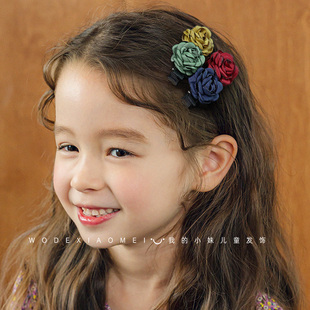 气质女童山茶花发夹撞色小花朵女孩碎发发卡子儿童刘海侧边夹头饰