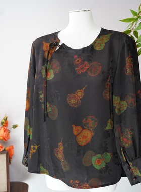 彩云裳—秋季新款上衣女宽松圆领新中式印花女装38姆米58104