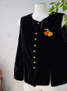 彩云裳—丝绒马甲圆领秋季新款百搭黑色南瓜马甲58070