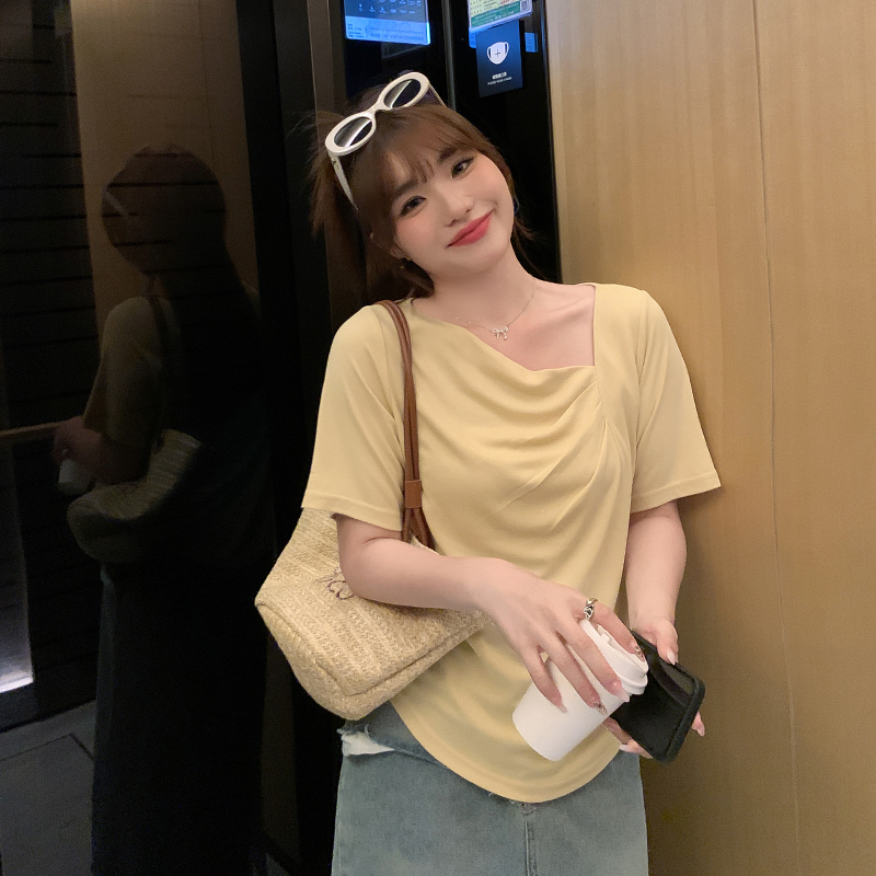 大码女装正肩短袖t恤女夏设计感
