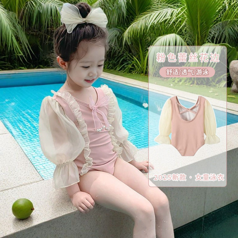 女中小童泳衣超仙连体洋气2025新款洋气女孩网纱公主裙中袖游泳