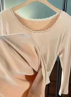 8962加绒面膜衣 蕾丝花边圆领打底衣 袖子不加绒保暖上衣