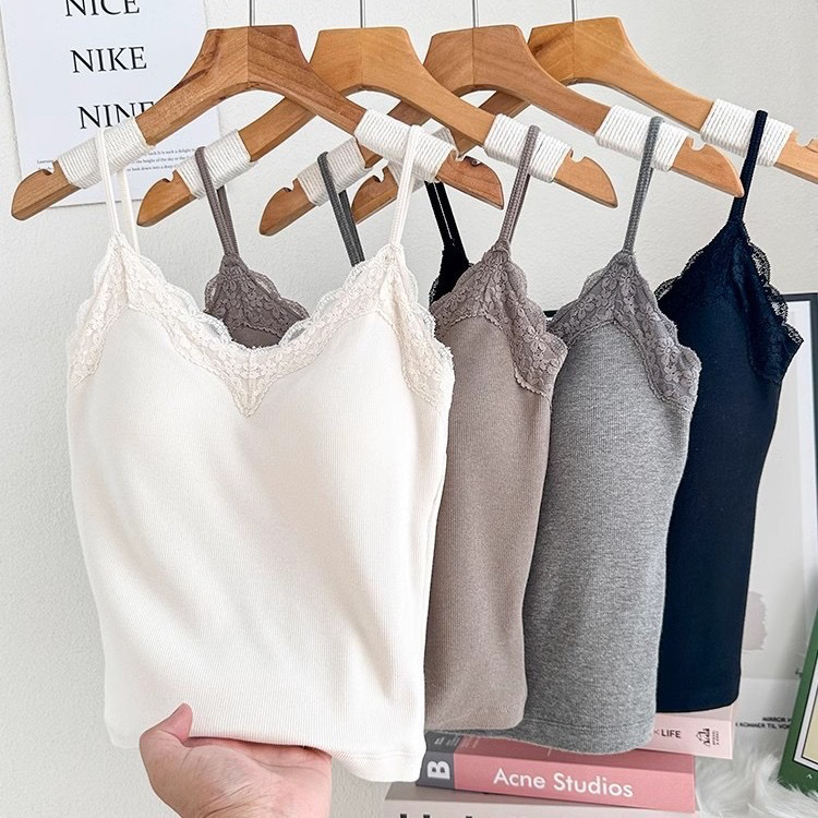 秋季磨毛性感蕾丝边吊带背心女内搭外穿V领无袖打底上衣潮