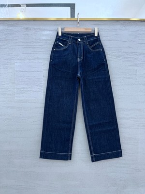 Jeans夏季新款 阿里莎莎83312牛仔裤女普洗深蓝色皮牌九分直筒裤