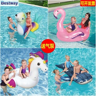 鲸鲨鱼儿童坐骑百适乐独角兽飞马游泳圈 bestway双人充气火烈鸟