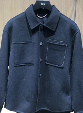 G24X064024 GXG男装冬季新款纯羊毛黑色商务休闲翻领短款夹克外套