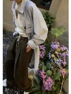 chao细可机洗羊毛 2023 高支 汉麻 手工缝线抽绳西裤 Bow